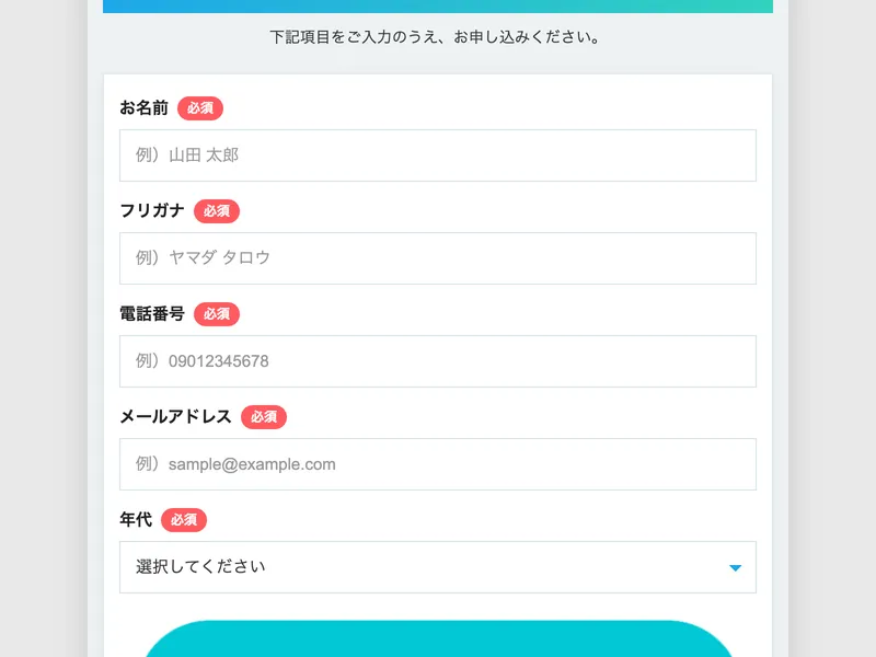 合同会社BANの申込フォームで名前・電話番号・メールアドレス・年代が必須入力になっている