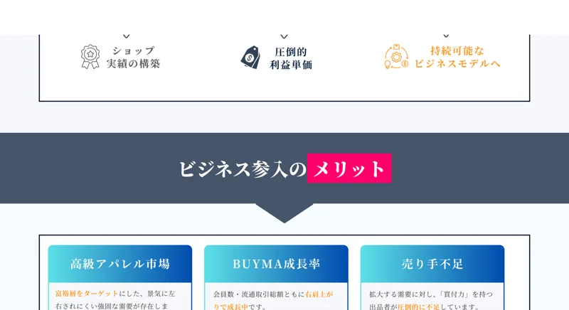 自動出品と無在庫と有在庫を組み合わせた戦い方を説明する広告ページ