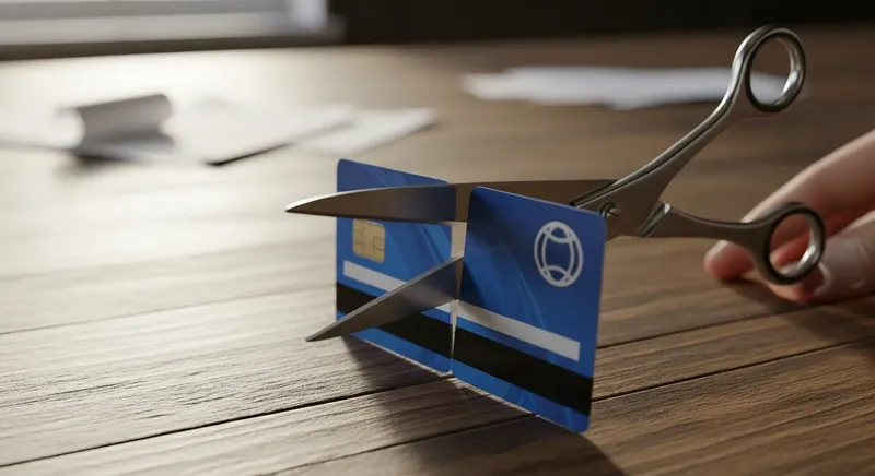 カードを切るハサミのイメージ。金融被害からの自衛を象徴している