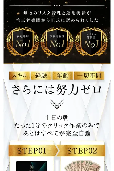 安定運用・投資再現性・システム簡易性でNo.1、さらには努力ゼロと謳う広告
