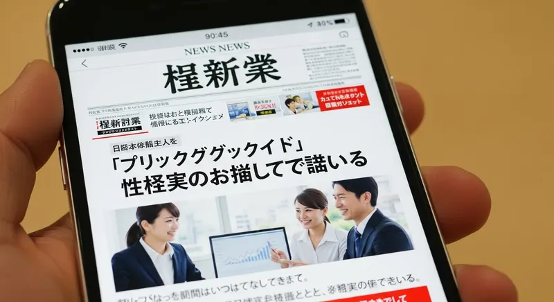 スマートフォンに表示された偽のニュースサイト。投資広告がニュース記事に偽装されている