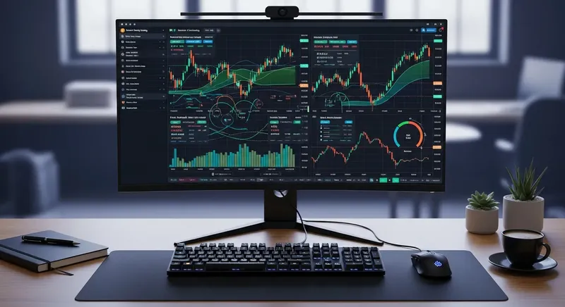 自動売買プラットフォームのダッシュボードが表示されたPC画面のイメージ