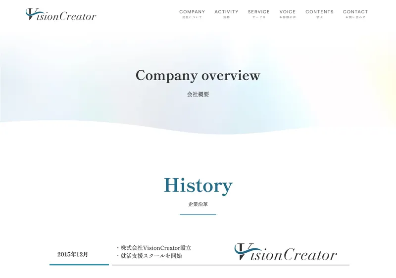 株式会社VisionCreatorの会社概要ページに記載された代表者・所在地・事業内容