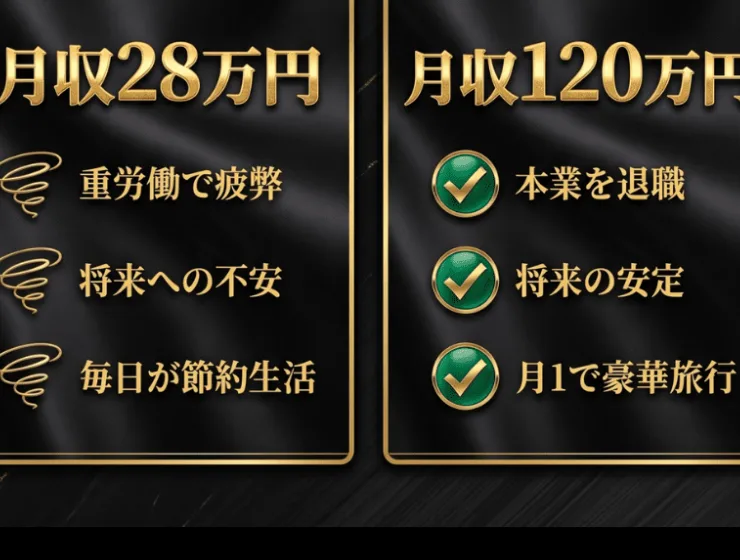 月収28万円から月収120万円へ変わったと示すビフォーアフターの体験談