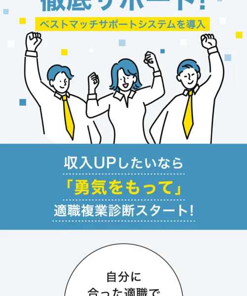 「収入UPしたいなら勇気をもって適職複業診断スタート」と書かれた広告ページ