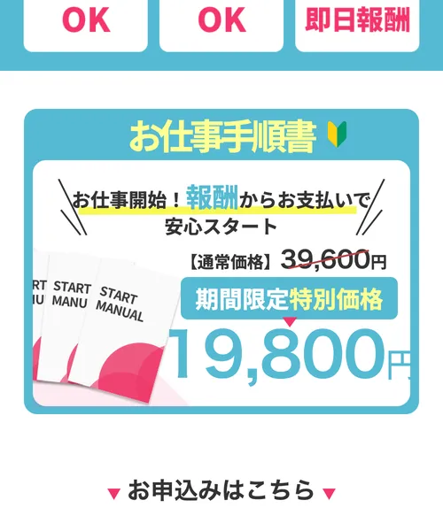 「お仕事手順書 通常価格39,600円→期間限定特別価格19,800円」と書かれた購入画面