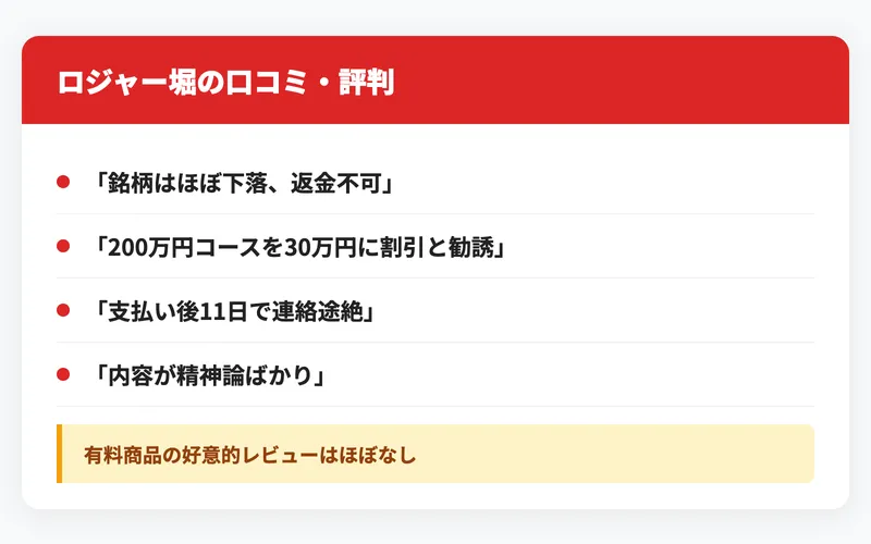 ロジャー堀の投資講座に対する口コミの概要