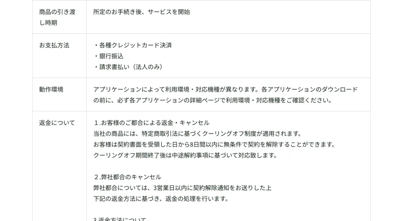 契約から8日間はクーリングオフできると記載された返金についての項目